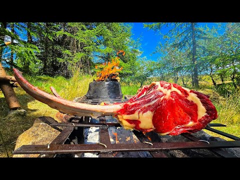 Tomahawk Steaks & Fresh Bread Cooked Over Fire | Forest Feast