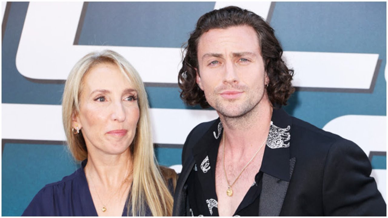 Aaron Taylor-Johnson, 32, Rocks Mustache & Sideburns While Out With Wife Sam, 52