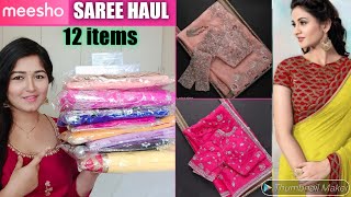 Meesho Latest Designer Organza,Chiffon Saree Haul/Designer Blouse / Kundan Necklace Haul #meesho