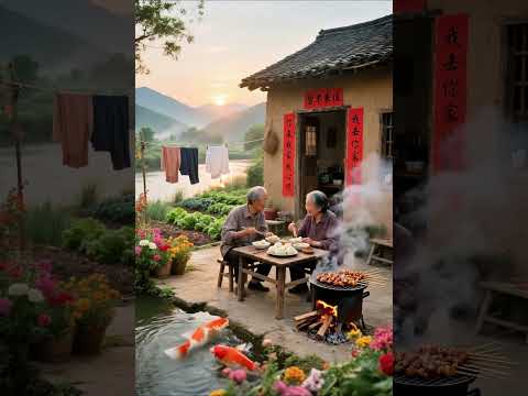 Grandma & Grandpa Enjoy BBQ Outdoors | Peaceful Village Dinner Time #peacefulmoments #villagelife