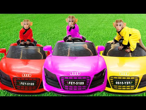 Monkey Baby BinBin takes dragon colorful car of Amee