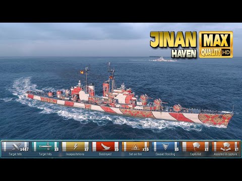 Cruiser Jinan saves the day on map Haven   World of Warships