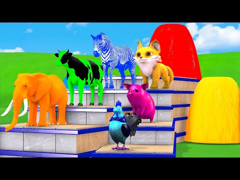 Paint Animals Duck Cow Mammoth Elephant Tiger Gorilla Buffalo Wild Animal Crossing Fountain Game