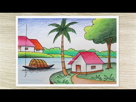 Easy Steps to Draw a BEAUTIFUL Riverside Village