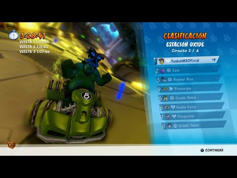 Crash CTR | Pista Estacion Oxide | Termino en Primer Lugar con Papu Papu Verde | Dificultad Dificil