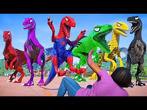 All Dinosaur Spiderman Velociraptor start fight & Hunt in Jurassic World |Spider-man Dinosaurs Team|