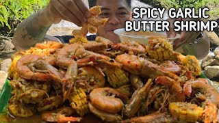 SPICY GARLIC BUTTER SHRIMP | OUTDOOR COOKING | MUKBANG PHILIPPINES