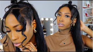 Half Braided Up Half Down on Medium Length 4B Hair | Easy & Elegant Natural Hairstyles Tutorial