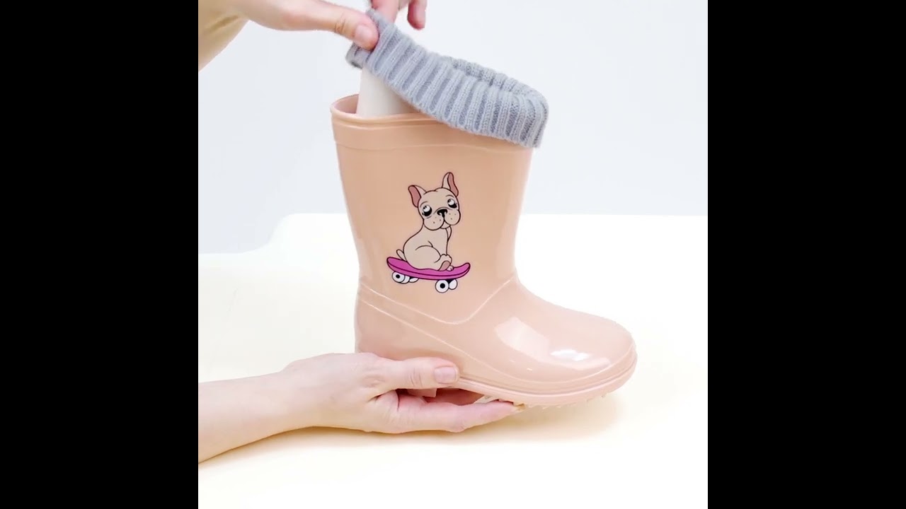 Сапоги Pasito водонепроницаемые с рисунком собака на скейте розовые - видео