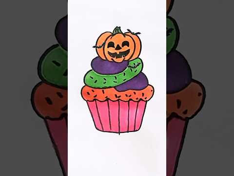 Halloween ๐ Cupcake ๐ง Drawing for Kids #shorts #halloween #pumpkin #cupcake #kidsart #ytshorts