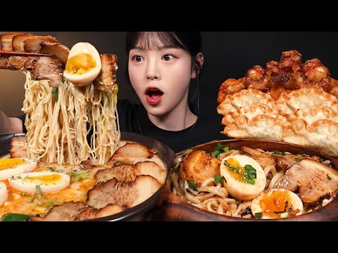 SUB)차슈 듬뿍 라멘에 마제소바 먹방! 튀김교자 치킨 문어튀김까지 꿀조합 리얼사운드 Ramen & Mazesoba Mukbang Asmr