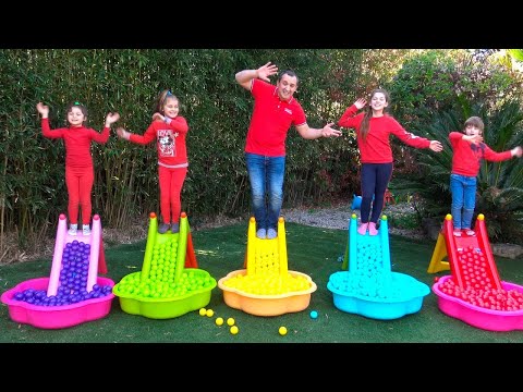 Five kids family like Five Little Monkeys Jumping On The Children's Slides | Kids Song by Chiki-Piki