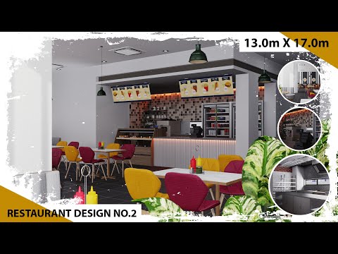 Restaurant 3D Interior Design | Layout 13.0 x 17.0 m | Design No.2