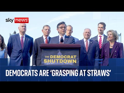House Speaker Mike Johnson reacts to US government shutdown