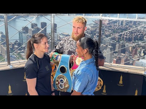 Katie Taylor vs. Amanda Serrano FACE OFF w/ Jake Paul | Empire State Building, New York City
