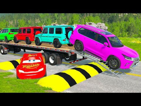 Flatbed Truck McQueen | Transportation with Truck - Pothole vs Car #53 | BeamNG.Drive Gameplay