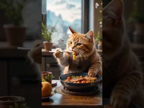The orange cat is eating#shorts
