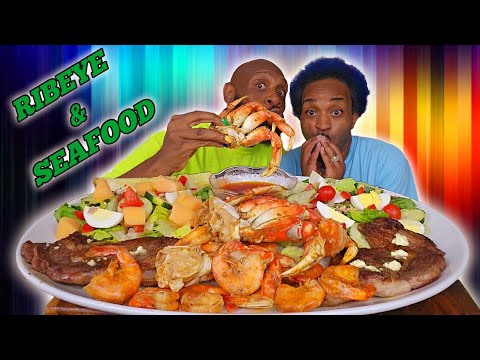 RIBEYE STEAKS & DUNGUNESS CRAB MUKBANG | SURF & TURF | SEAFOOD | HUBBY EDITION