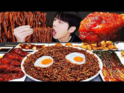 ASMR MUKBANG 직접 만든 양념 치킨먹방! 튀김만두 짜파게티 레시피 & 먹방 FRIED CHICKEN AND BLACK BEAN NOODLES EATING SOUND!