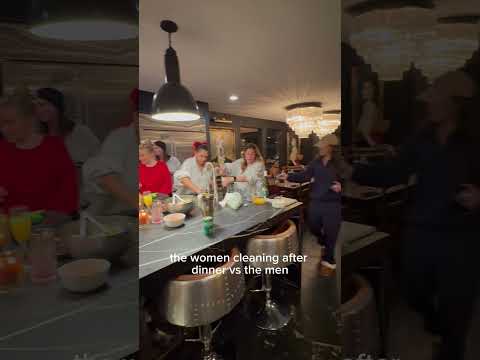 Women cleaning after dinner vs men