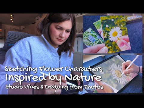 Sketching with me inspired by nature🍃 | studio vibes & drawing from photos + procreate
