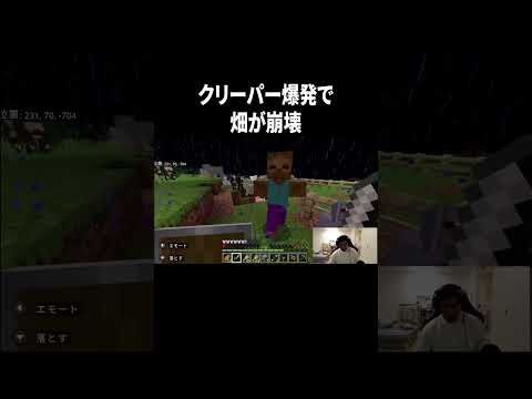 クリーパー爆発で畑が崩壊 #イニミニ切り抜き #shorts #マイクラ