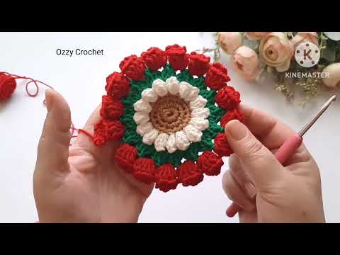 وحدة كروشيه مربعة _مربع جراني علي شكل وردة #granny_square  #crochet_stitches