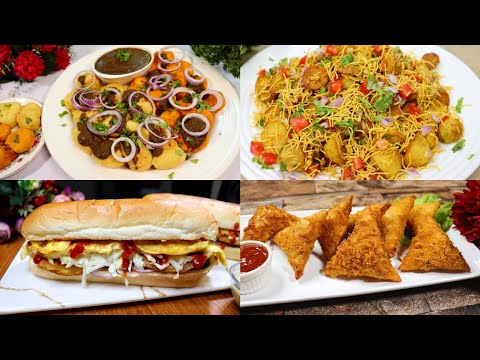 4 Chatpaty Snack Recipes By Tasty Food With Maria | Chatpaty | Aloo Chat | Anday Wala Burger |Samosa