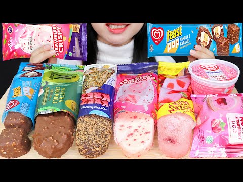ASMR CHOCOLATE AND PINK ICE CREAM 🤎💗 FEAST POP, MAGNUM MATCHA, CAMPINA FROZENBERRY, AICE STRAWBERRY
