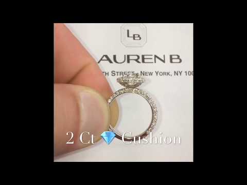 2 ct Cushion Cut Diamond Halo Ring w/Three-Row Band