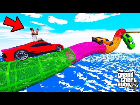 FRANKLIN TRIED LONGEST SNAKE TUBE MEGA RAMP PARKOUR CHALLENGE IN GTA 5 | SHINCHAN and CHOP