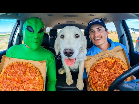 Police and Puppy Surprised by Alien in Car Ride Chase!