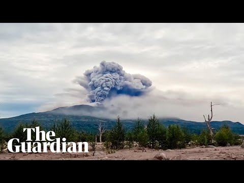 Russian volcano erupts sending huge plumes of ash into the air
