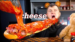 HUGE RED CHEESE SANDWICH, ASMR MUKBANG, АСМР МУКБАНГ, 먹방, 大食い, たべる, 谢尔盖