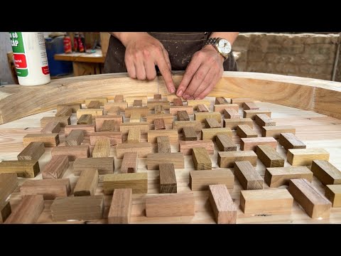 A Small Wooden Coffee Table With A Uniquely Designed Top!
