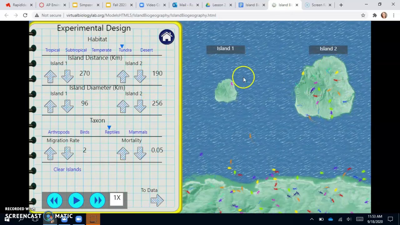 Island Biogeography Virtual Lab: Exploring the Diversity of Life