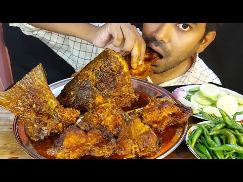 omg! big sea fried fish masala curry spicy fish head gravy salad eating mukbang fish masala