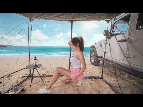 🌊CAMPING ON A BEACH SURROUNDED BY CRASHING WAVESㅣOCEAN ASMR