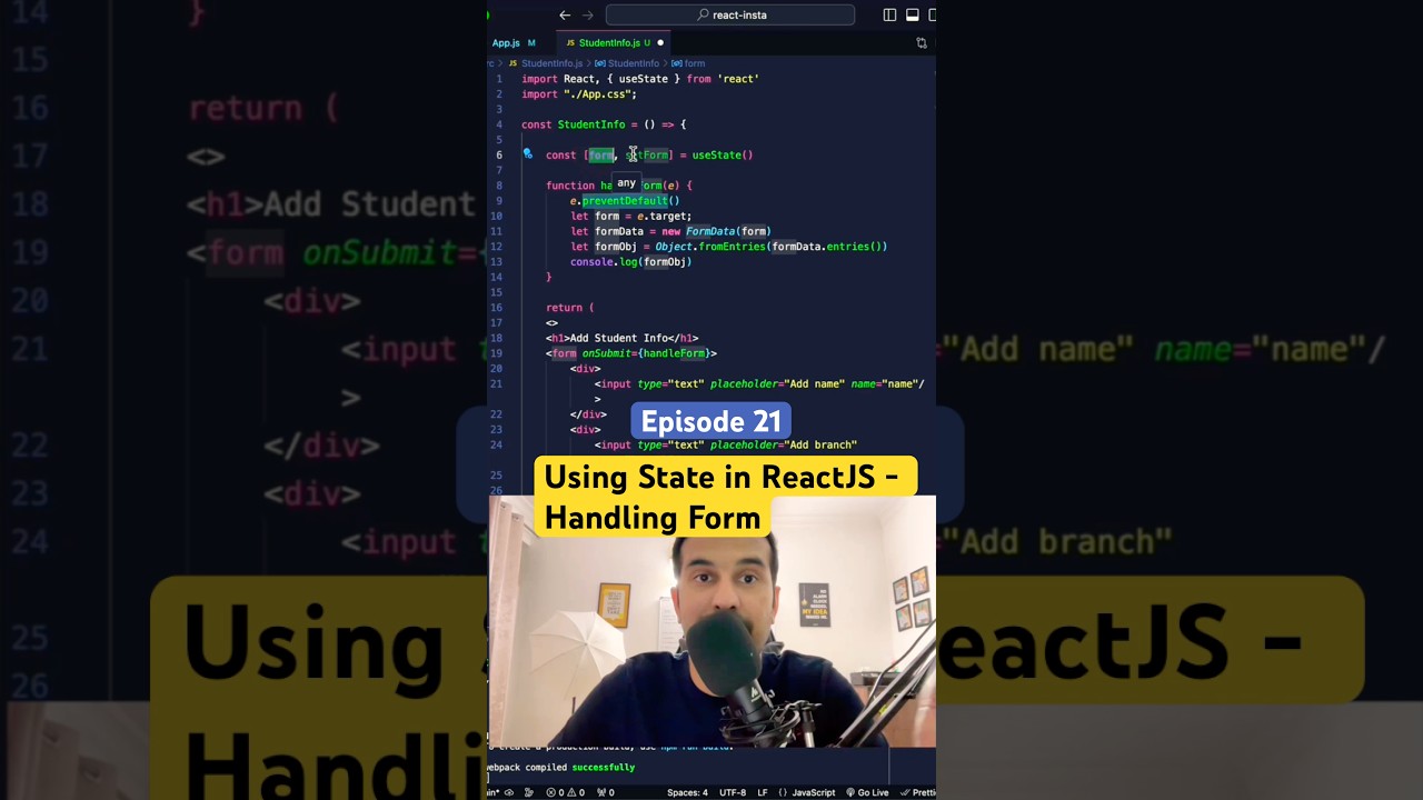 State use krke Form Handling in ReactJS 😎 #reactjstutorial #reactjs