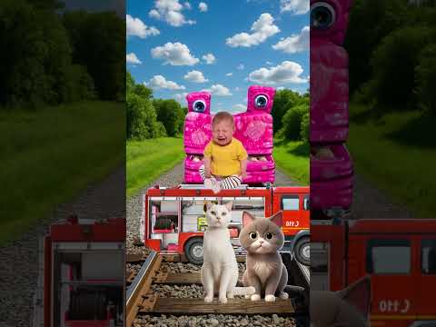 white colors Cute cat & baby vs Pac man & train driver tom - funny magic video
