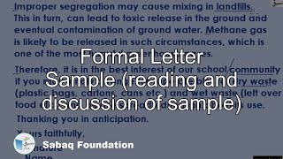 Formal Letter Sample (reading and discussion of sample)