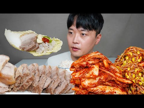 [와차밥] 무수분 수육 매운겉절이 콩나물무침 보쌈 먹방 Spicy Kimchi & Pork ASMR MUKBANG REAL SOUND EATING SHOW