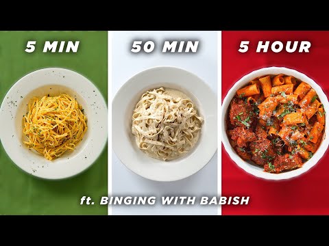 5 Min vs. 50 Min vs. 5 Hour Pasta (ft. Binging With Babish) ? Tasty