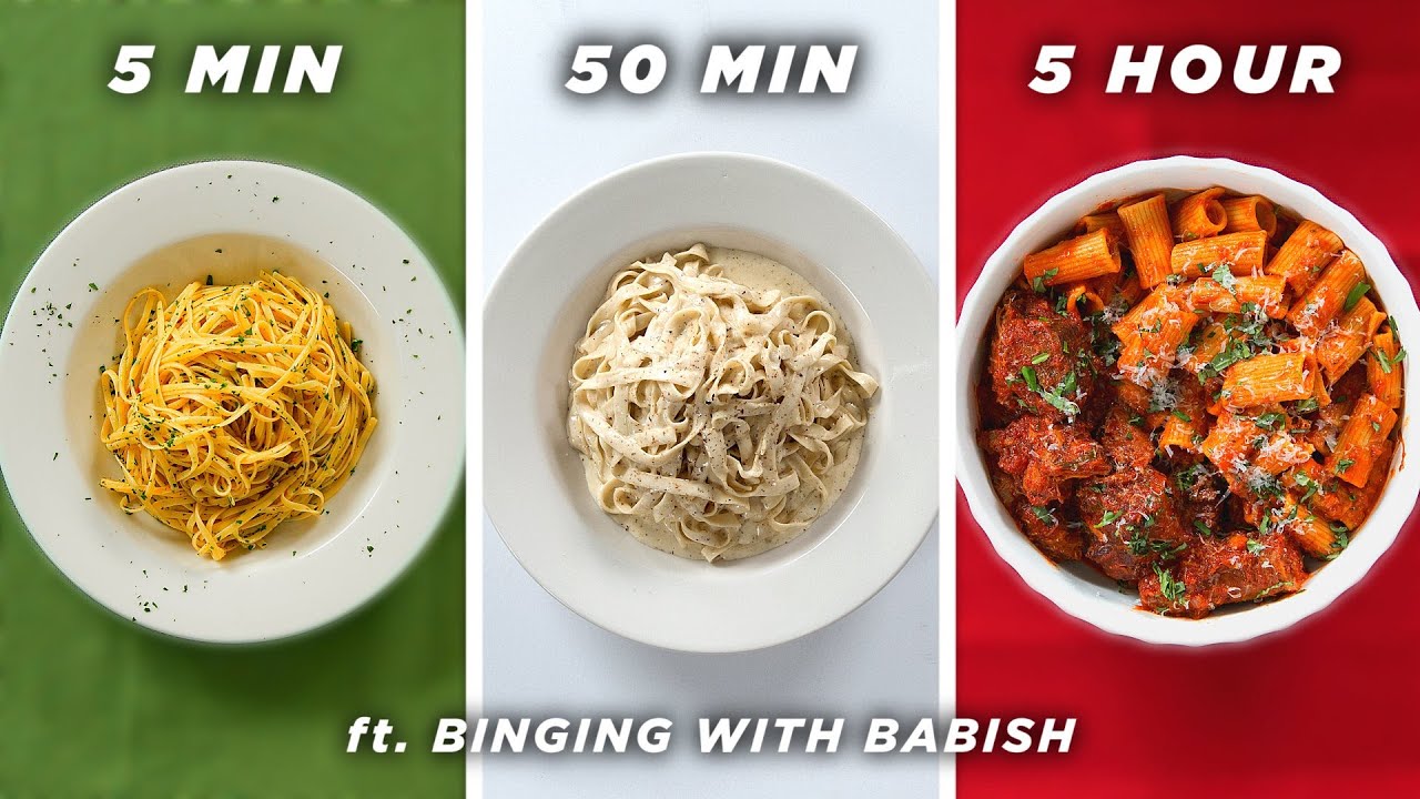 5 Min vs. 50 Min vs. 5 Hour Pasta (ft. Binging With Babish)