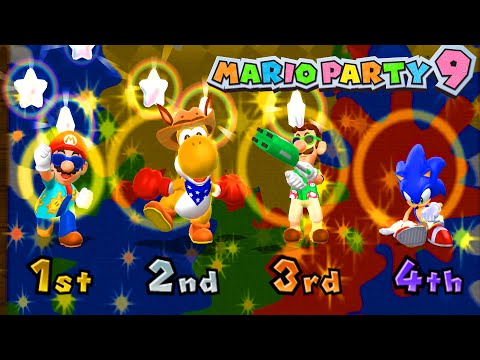 Mario Party 9 Magma Mine Minigames - Mario vs Yoshi vs Luigi vs Sonic Gameplay | MarioGame