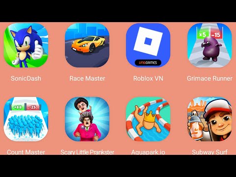 Roblox,Aquapark.io,Subway Surfers,Race Master 3D,Count Master,Sonic Dash,Grimace Runner,Scary Little