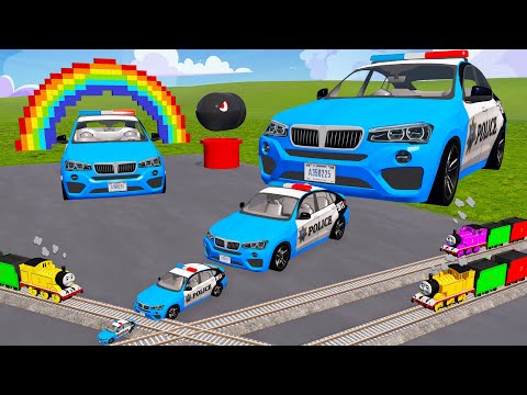 Big & Small Police Cars Bmw - Police Truck Rescue Cars vs Thomas Trains | BeamNG.drive