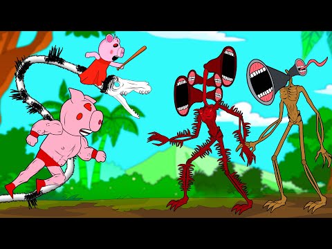 Siren Head  Vs Piggy Family with Long Horse  part 2  - Roblox Piggy Animation - GV Studio