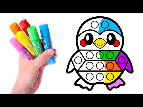 Dibuja y Colorea un PINGÜINO arcoíris Pop It 🌈🐧 Videos para niños