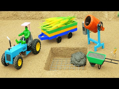 Diy tractor making concrete road contruction | Diy  tractor with truck full of rice